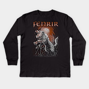 Fenrir Viking Wolf Scandinavian Norse Pagan Mythology Kids Long Sleeve T-Shirt